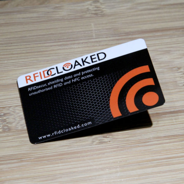 RFID blocking card in carbon design by RFID Cloaked stops both bank cards and HID prox security access passes