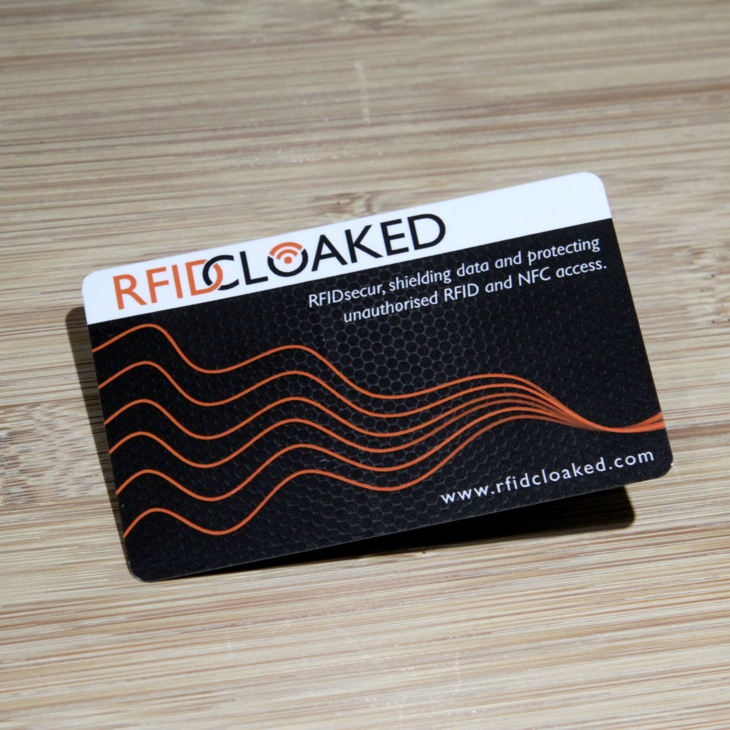 RFID blocking card in wave design by RFID Cloaked stops both bank cards and HID prox security access passes